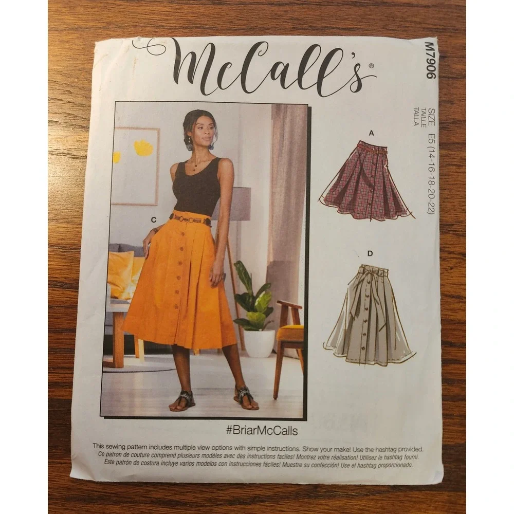 McCalls M7906 Misses Skirts Sewing Pattern Size 14-22 Button Front Midi Mini E5